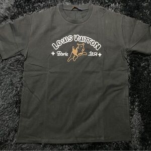 Louis Vuitton Black Tee with Gold Logo